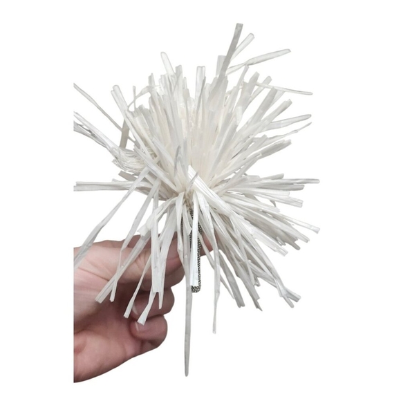 Women's Brooch Aster Flower Voluminous Design Made of White Ribbons with Shimmer - Picture 4 of 10